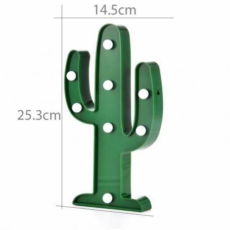 CARTEL LUMINOSO LED DECORATIVA CACTUS A PILA VERDE VELADOR