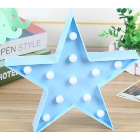 CARTEL LUMINOSO LED DECORATIVA ESTRELLA A PILA CELESTE VELADOR