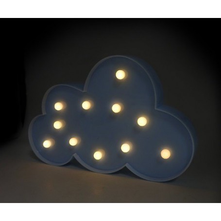 CARTEL LUMINOSO LED DECORATIVA NUBE A PILA COLOR CELESTE VELADOR