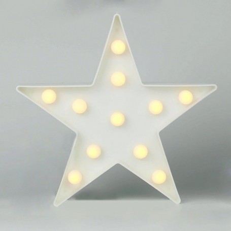 CARTEL LUMINOSO LED DECORATIVA ESTRELLA A PILA COLOR BLANCA VELADOR