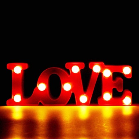 CARTEL LUMINOSO LED DECORATIVA LOVE A PILA COLOR ROJA VELADOR
