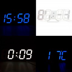 RELOJ 3D LED DIGITAL HORA FECHA ALARMA TEMPERATURA COLOR BLANCO