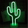 CARTEL LED CACTUS LUMINOSO LED NEON DECORATIVA A PILA O USB VERDE VELADOR