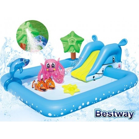 PARQUE ACUATICO AQUARIUM INFANTIL TOBOGAN LANZA AGUA PILETA 2,39M X 2,06M X 86CM