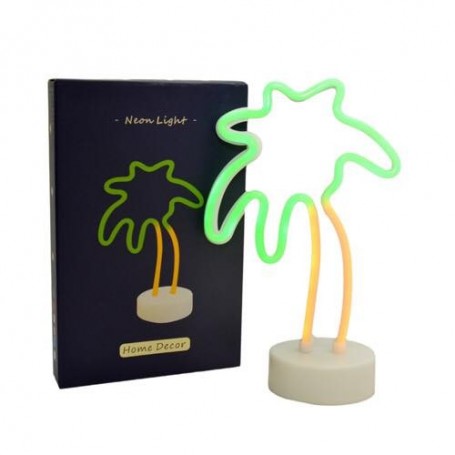 CARTEL LED PALMERA LUMINOSO LED NEON DECORATIVA A PILA O USB VERDE VELADOR