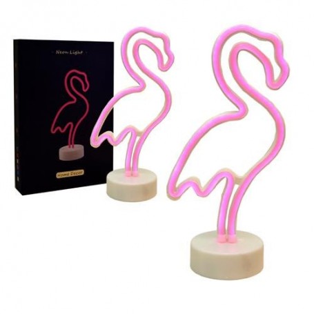 CARTEL LED FLAMENCO LUMINOSO LED NEON DECORATIVA A PILA O USB VERDE VELADOR