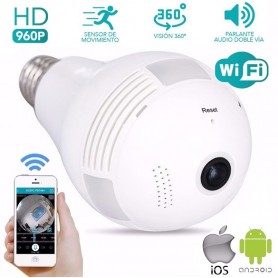 CAMARA IP WIFI LED FOCO LAMPARA HD 360 GRADOS OJO PEZ ESPIA GRABA SOPORTA MICRO SD Espia Graba