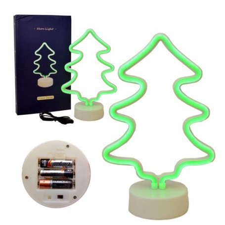 CARTEL LED ARBOL LUMINOSO LED NEON DECORATIVA A PILA O USB VERDE VELADOR