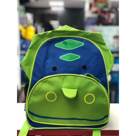 MOCHILA ESCOLAR CHICA INFANTIL ANIMALES DINOSAURIO AZUL Y VERDE