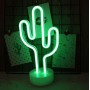 CARTEL LED CACTUS LUMINOSO LED NEON DECORATIVA A PILA O USB VERDE VELADOR