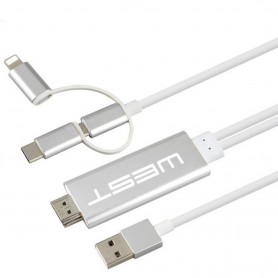 Cable Mhl Hdtv West 3 En 1 White Lighting Type C Micro Usb Iphone Motorola Samsung