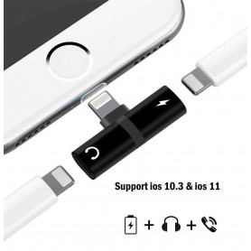 ADAPTADOR 2 EN 1 LIGHTNING CARGA Y AUDIO SALIDA AURICULAR IPHONE