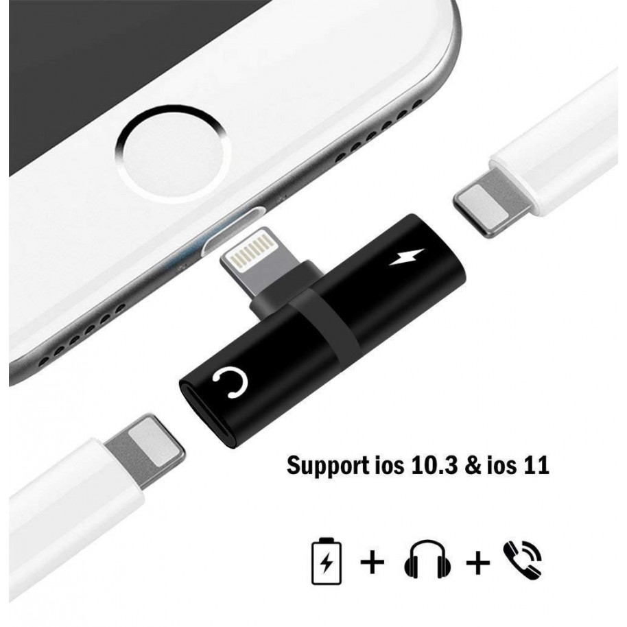 Adaptador 2 En 1 Lightning Carga Y Audio Salida Auricular Iphone