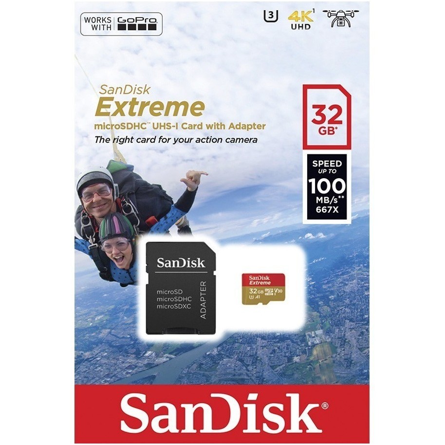 Memoria Micro Sd 32Gb Clase 10 Sandisk Extreme Uhs-1 U3 100Mb/S 1080P 4K  Uhd Con Adaptador Sd