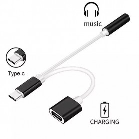 Adaptador Type C A Miniplug 3.5Mm Auxiliar + Type C Auriculares Y Carga Motorola Xiaomi Samsung