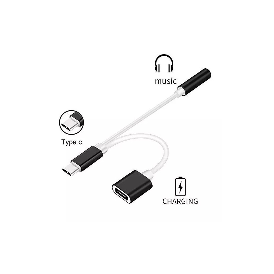 Adaptador Type C A Miniplug 3.5Mm Auxiliar + Type C Auriculares Y Carga  Motorola Xiaomi Samsung