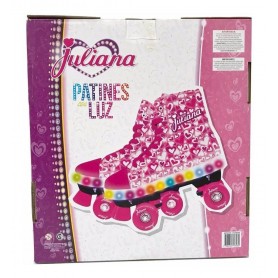 Patines Rollers Juliana Con Luz Led Artisticos Rosa Con Corazones