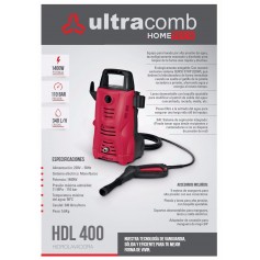 HIDROLAVADORA ULTRACOMB 1400W MANGUERA 5MTS PISTOLA 110 BARES HDL-400