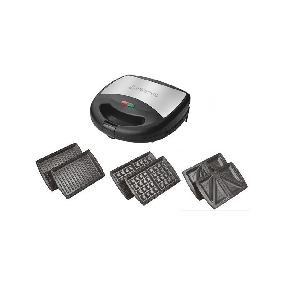 Waflera Sandwichera Ultracomb Grill Panini 3 En 1 + 6 Placas Intercambiables