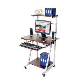 MESA DE PC ESCRITORIO PARA COMPUTADORA OFICINA HOGAR CON ALZADA COLOR MADERA OSCURO