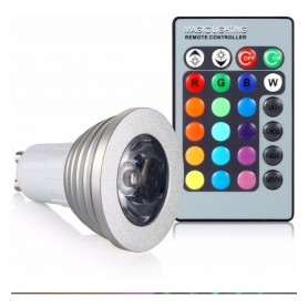 LAMPARA LED DICROICA RGB 3W GU10 FOCO STROBE FLASH + CONTROL REMOTO