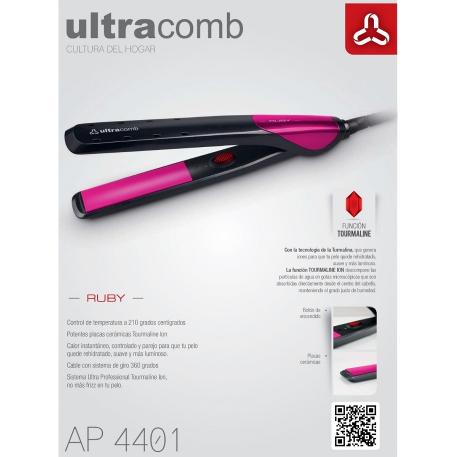 Plancha De Pelo Ultracomb Ap-4401 210 Grados Planchita De Cabello  Tourmaline Ion Sin Frizz