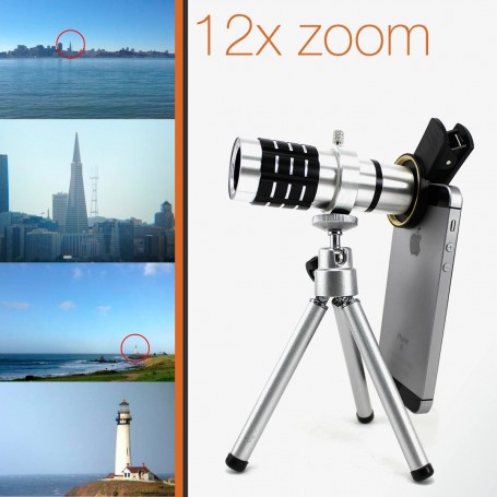 LENTE MONOCULAR CON ADAPTADOR PARA CELULAR 12X TELESCOPIO COIN TRIPODE HD ZOOM FUNDA CM362