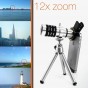 Lente Monocular Con Adaptador Para Celular 12X Telescopio Coin Tripode Hd Zoom Funda Cm362