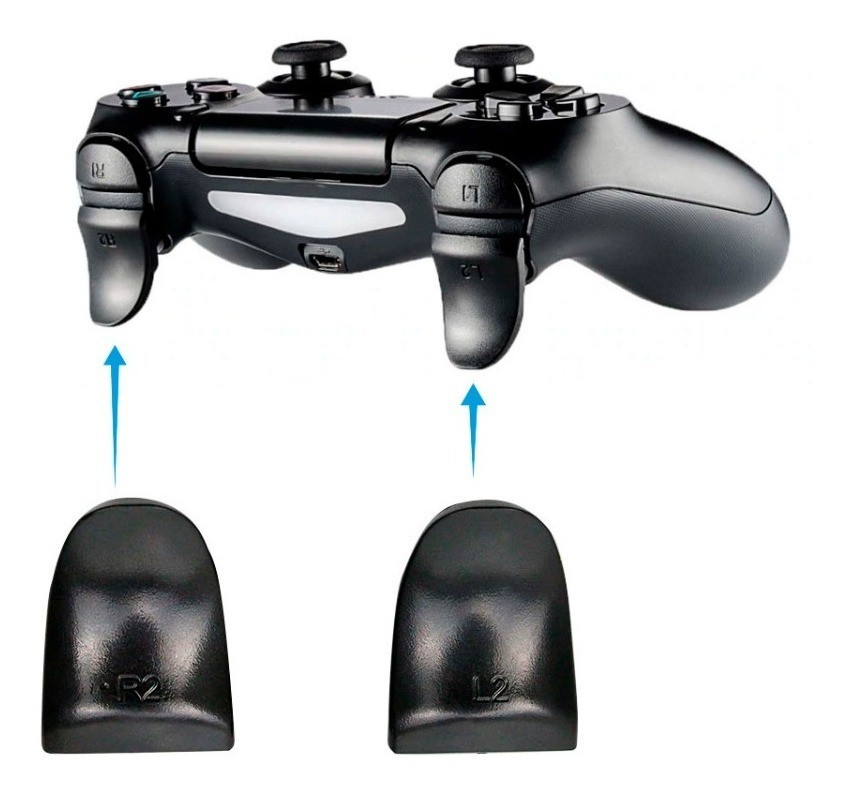 L2 R2 Botones extensores de botón + tapas de palillo de pulgar, agarres  para palancas, tapa de joystick para Playstation 4 PS4 Controller (naranja)