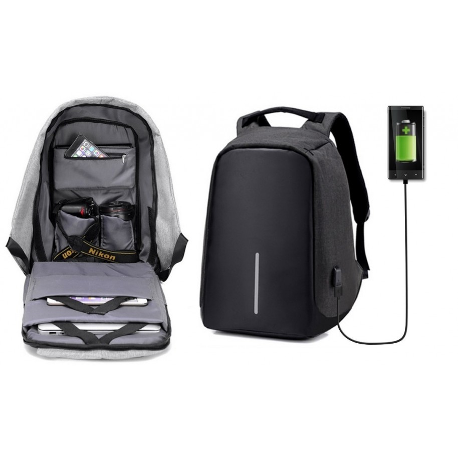 Mochila Antirrobo Daza Notebook Impermeable Inteligente Usb Negro Dzbagatblk