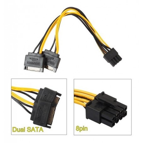 CABLE DE FUENTE ADAPTADOR 2 SATA A 8 PINES PCI-E PLACAS DE VIDEO (SI NO TIENE LA FUENTE ADECUADA NO SE RECOMIENDA)