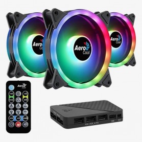 Kit De 3 Cooler Fans Aerocool Duo 12 Pro Argb + Controladora Con Control Remoto