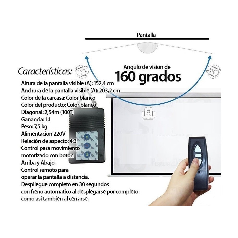 Electronica Avellaneda - Pantalla Proyector Daza 100 Pulgadas Manual 4:3  Pared Techo Marca: Daza Modelo: M100NWV Caracteristicas: Altura de la  pantalla visible (A):152,4CM Anchura de la pantalla visible (A):203,2CM  Color de la