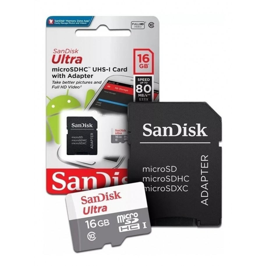 Memoria Micro Sd 16Gb Ultra Clase 10 Sandisk Ultra 80Mb/S