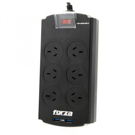 Protector de Sobretension Forza 6 Tomas + 2 Usb Fsp-602Usb-A 1250J 6-Iram X2 Usb Regulador