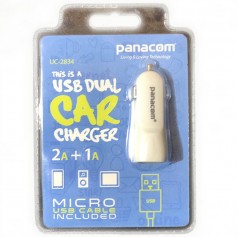 Cargador Usb Auto 12V Doble 2A + 1A Panacom Uc-2834