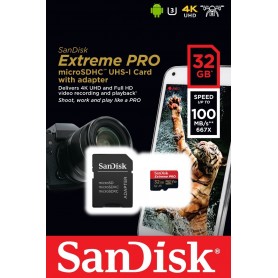Micro Sd 32gb Sandisk Extreme Pro U3 V30 4k A1 Dron 100mb/s Sdsqxcg-032g-gn6ma