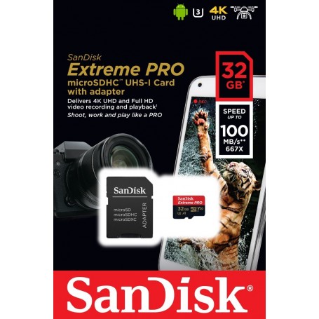 Micro Sd 32gb Sandisk Extreme Pro U3 V30 4k A1 Dron 100mb/s