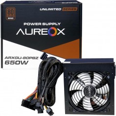 Fuente Aureox 650W 80 Plus Bronze +12V1 23A Doble Linea Total 46A Ide 4 Pines 24 Pines 8 Pines Sata x4