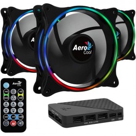 Kit De 3 Cooler Fans Aerocool Eclipse 12 Argb + Controladora Con Control Remoto