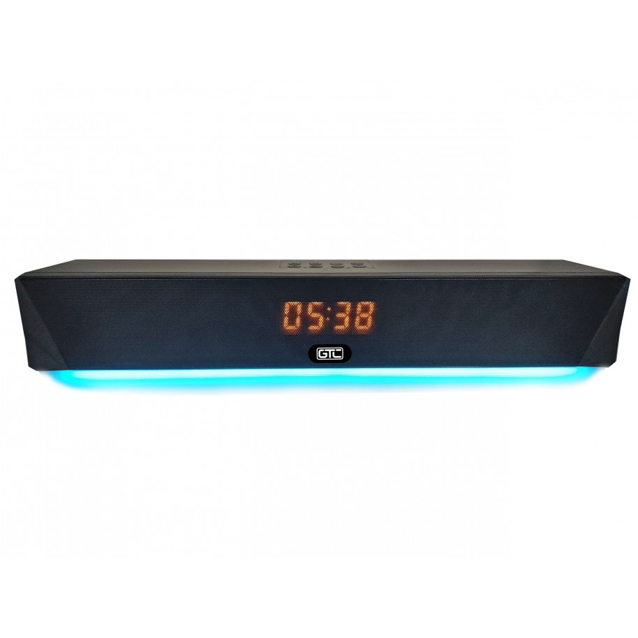 Parlante Gtc Portatil Bluetooth Mini Barra Sonido Con Display Hora 5W x2  Luz Led Rgb Spg-119