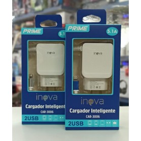 Cargador Inova 5.1A Lightning + Puertos Usb Iphone Ipad Carga Rapida Tablets Celulares Car-3006