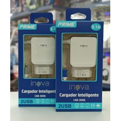 Cargador Inova 5.1A Lightning + Puertos Usb Iphone Ipad Carga Rapida Tablets Celulares Car-3006