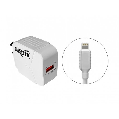 Cargador Carga Rápida Premium 3A 1 Puerto Usb + Cable Lightning Iphone Nisuta Qc3.0 Nsfu53uqi