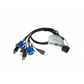 Kvm Switch Nisuta 2 Puertos Usb Con Cables Para Teclado + Mouse Nskvmuv2