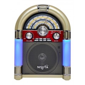 Radio Nisuta Vintage Rocola Am Fm Portatil Bluetooth Auxiliar Luces Leds Parlante Usb Celeste Ns-Rv20