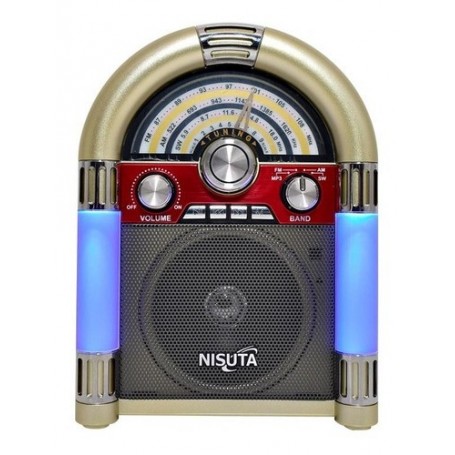 Radio Nisuta Vintage Rocola Am Fm Portatil Bluetooth Auxiliar Luces Leds Parlante Usb Celeste Nsrv20