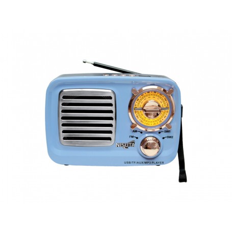 Radio Nisuta Am Fm Portatil Bluetooth Vintage Parlante Usb Celeste Nsrv15