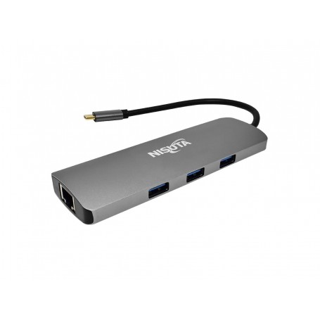 Hub Docking Usb Adaptador Nisuta Usb C Tipo C a Hdmi Usb 3.0x3 Lector De Tarjetas Red Tipo C Nsucd2