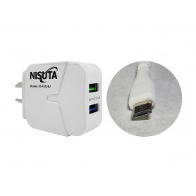 Fuente De Alimentación Nisuta 2 puertos USB 2.4A Con Cable Micro USB 1mt Ns-Fu524um